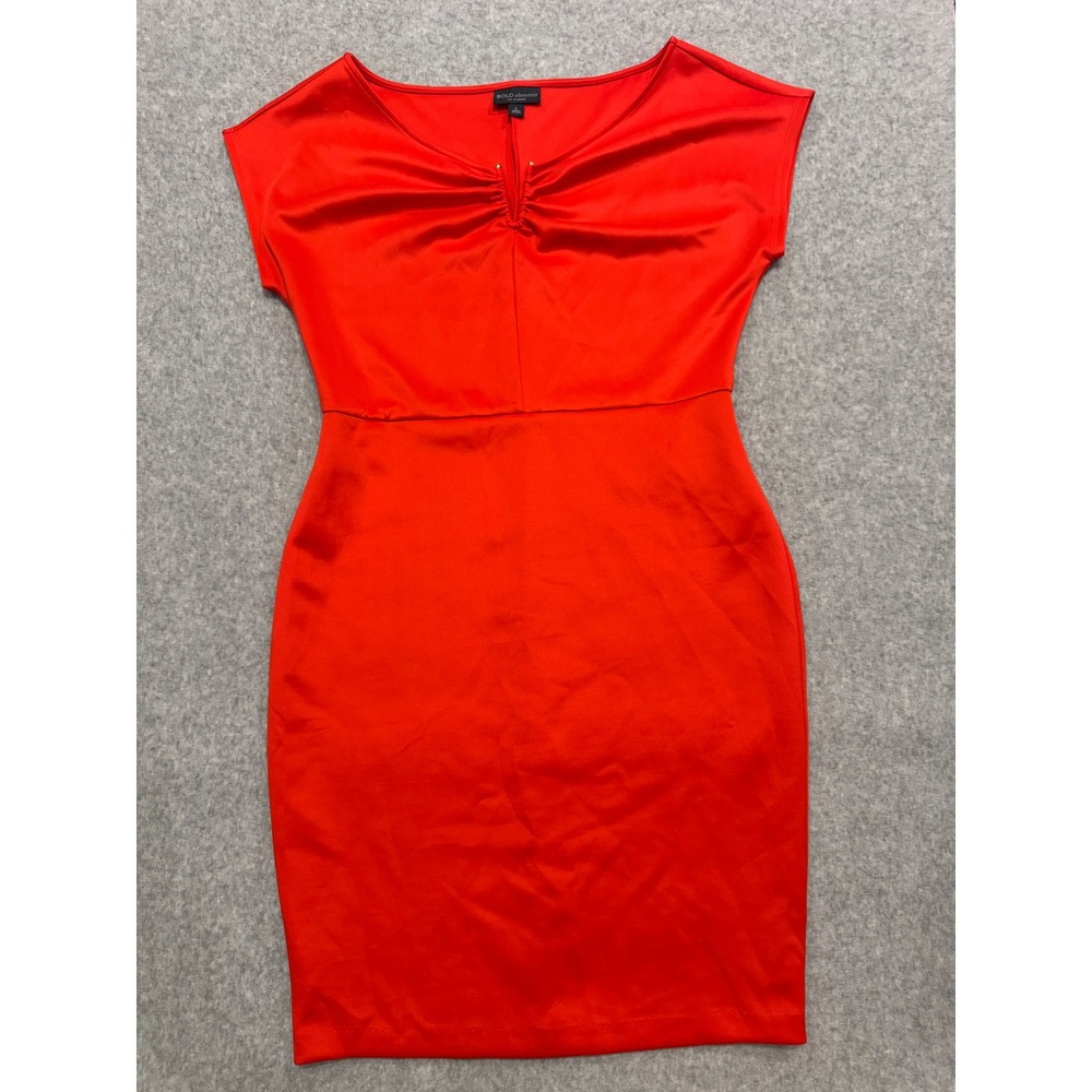 Bold Elements Red Cut to Curve Ruched V-Neck Sheath Dress Size L